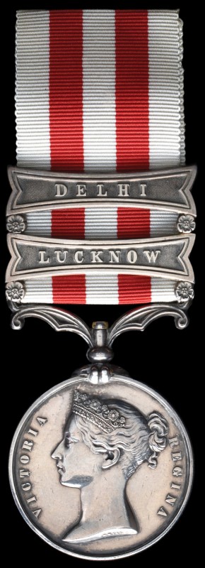 Indian Mutiny, 1857-59, 2 clasps, Delhi, Lucknow (Serjt. Wm. Richards 9th Lancer...