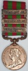India General Service, 1895-1902, three clasps, Punjab Frontier 1897-98, Samana 1897, Tirah 1897-98 (766 Dooly Bearer Bechbul C. T. Dept.), cleaned, v...