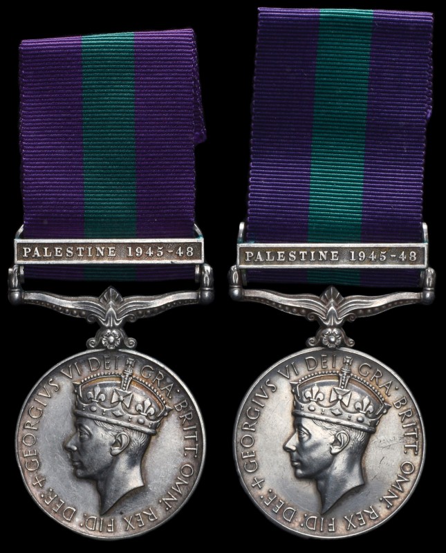 General Service, 1918-62, single clasp, Palestine 1945-48 (2) (11802 Jundi Issa ...