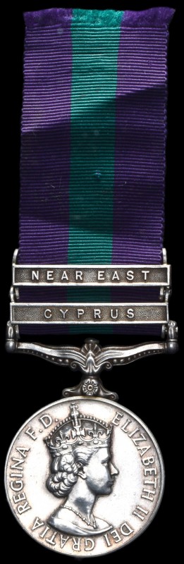 General Service, 1918-62, G.V.R., 2 clasps, Cyprus, Near East (23238466 Pte. R. ...