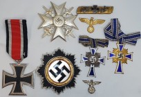 Germany Third Reich, Iron Cross Second Class, suspension ring numbered 3; Cross of Honour of the German Mother (2), type 2, Gold and Silver Crosses; g...