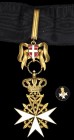 Malta, Order of Malta, Donat’s Third Class neck badge, by S. Johnson, Rome, in gilt and enamels, 40mm, in case of issue, with related fitting, extreme...
