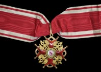 *Russia, Order of St Stanislaus, Civil Division, Second Class neck badge, by Eduard, in gold and enamels, 48mm, good very fine
Estimate: £500-£700