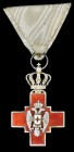 Serbia, Red Cross Society of the Kingdom of Serbia, Member’s badge, by Jacob Leser (c. 1904-12), in silver and enamels, 40mm, extremely fine
Estimate...