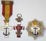 Spain, Order of Naval Merit, Silver Cross, red model, Royal issue (1891-1931), Franco issue, Second Class breast star, in silvered metal and white ena...