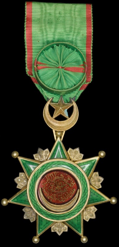 Turkey, Order of Osmanie, Officer’s breast badge, in silver-gilt and enamels, 64...