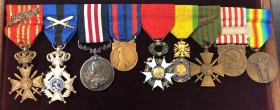 France, Great War Group of Nine comprising Légion d’Honneur, Third Republic, Knight’s breast badge, badge detached from wreath, Medaille Militaire, Cr...