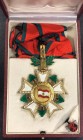 Lebanon, National Order of the Cedar, Commander’s neck badge, by Huguenin, in silver, gilt and enamels, 61mm, in fitted case of issue with lapel badge...