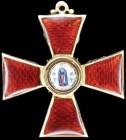 Russia, Order of St. Anne, Civil Division, Third Class breast badge, in gold and enamels, by Eduard, St. Petersburg, marked ВА, 35.5 mm, ornaments bet...