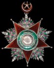 *Turkey, Ottoman Empire, Order of Nishani Shefkat, Second Class neck badge in gold, silver, diamonds, rubies and enamel, with original crescent suspen...