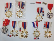 China, Miscellaneous Air Force Orders (9), Order of Ho-Tu (4), in gilt (3) and anodised aluminium and enamel, all with raised inscription on reverse a...