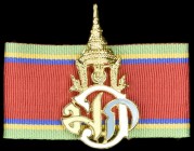 Thailand, Crown Prince Vajiralongkorn’s (later Rama X) Crowned Royal Insignia, in gilt and enamel, mounted on riband of the White Elephant, extremely ...