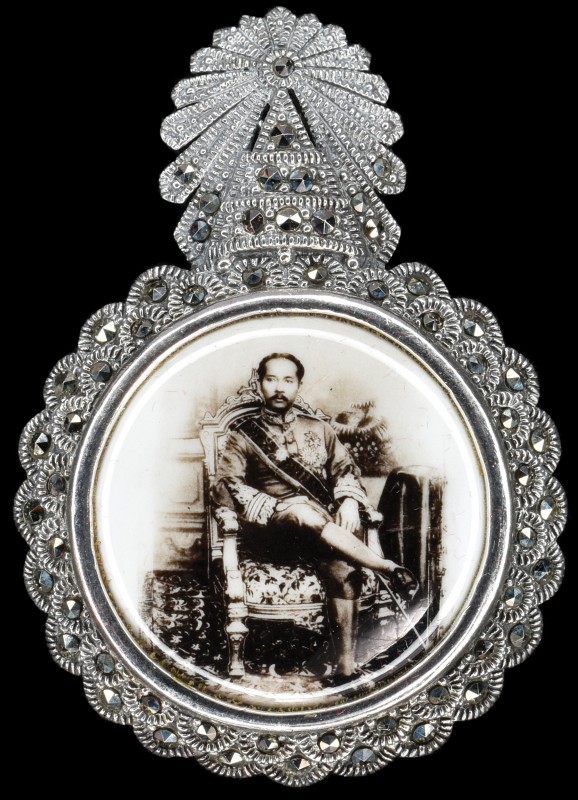 Thailand, Rama V Badge, a circular facing photograph of Chulalongkorn seated on ...