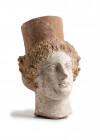 GREEK POLCROMY TERRACOTTA HEAD OF A GODDESS
4th - 3rd century BC
height cm 28

Depiction of a Goddess with high polos, probably Persephone, wit th...