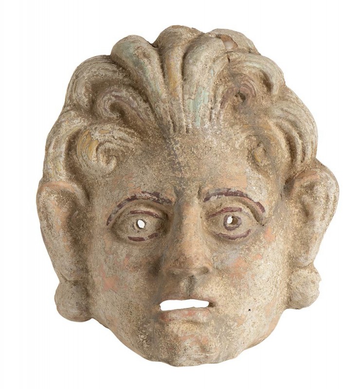 GREEK HELLENISTIC TERRACOTTA THEATRICAL MASK
3rd century BC
height cm 12,5; le...