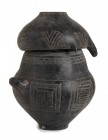 VILLANOVAN IMPASTO CINERARY URN
9th - 8th century BC
height (with lid) cm 38,5; height (urn) cm 33; diam. (urn) cm 17,5; height (lid) 13,5; diam. (l...