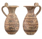 COUPLE OF ETRUSCO-CORINTHIAN OLPAI
580 - 550 BC
height cm 30 each

Composed by two nice olpai; the main decoration is characterized by the typical...