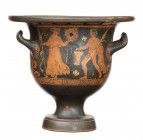 APULIAN RED-FIGURE BELL KRATER
Late 4th century BC
height cm 27; diam. cm 31

The main decoration is arranged on one side and presents a dyionisia...