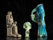 COLLECTION OF THREE IMPORTANT EGYPTIAN FAIENCE AMULETS
From New Kingdom to Ptolemaic Period, 16th century BC - 1st century BC
height max cm 7; min c...