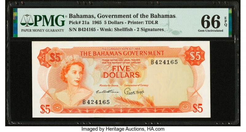 Bahamas Bahamas Government 5 Dollars 1965 Pick 21a PMG Gem Uncirculated 66 EPQ. ...