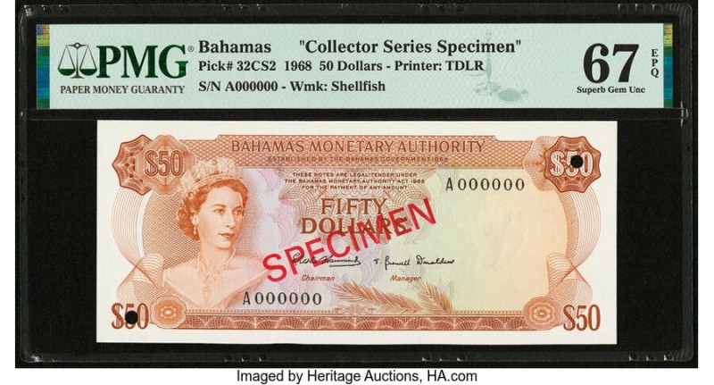 Bahamas Monetary Authority 50 Dollars 1968 Pick 32CS2 Collector Series Specimen ...