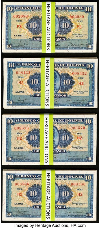 Bolivia Banco Central 10 Bolivianos 1928 Pick 130 Group Lot of 358 Examples Extr...