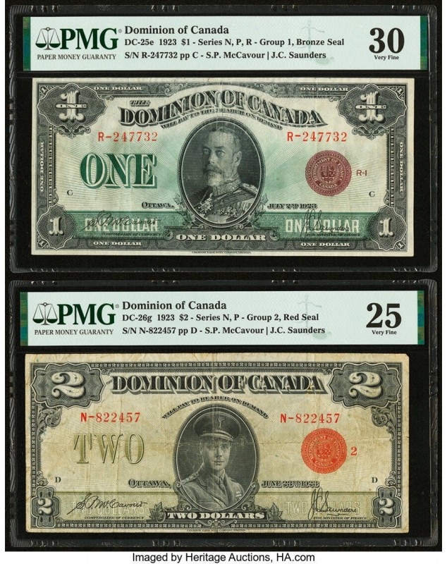 Canada Dominion of Canada 1; 2 Dollars 2.7.1923; 23.6.1923 DC-25e; DC-26g Two Ex...