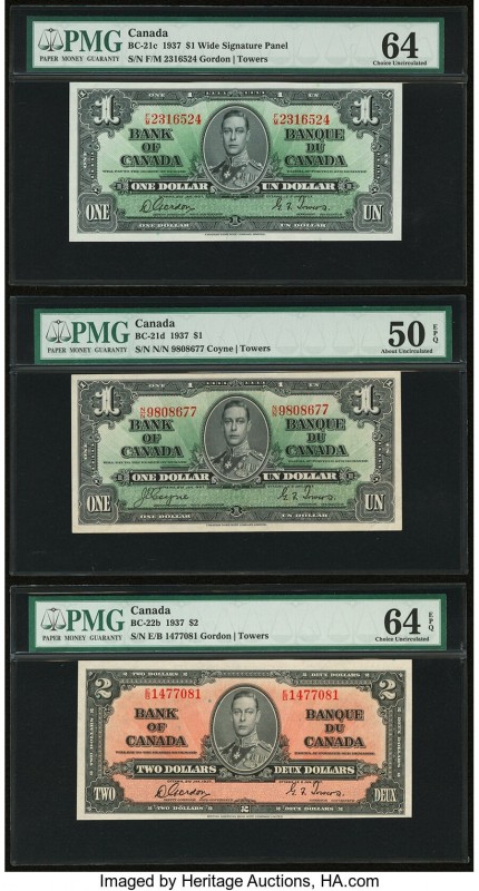 Canada Bank of Canada $1 (2); 2 2.1.1937 BC-21c; BC-21d; BC-22b Three Examples P...