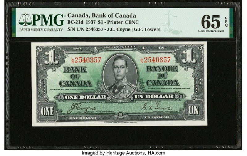 Canada Bank of Canada $1 2.1.1937 BC-21d PMG Gem Uncirculated 65 EPQ. 

HID09801...