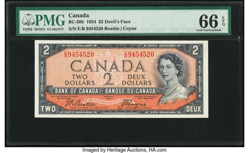 Canada Bank of Canada $2 1954 BC-30b "Devil's Face" PMG Gem Uncirculated 66 EPQ....