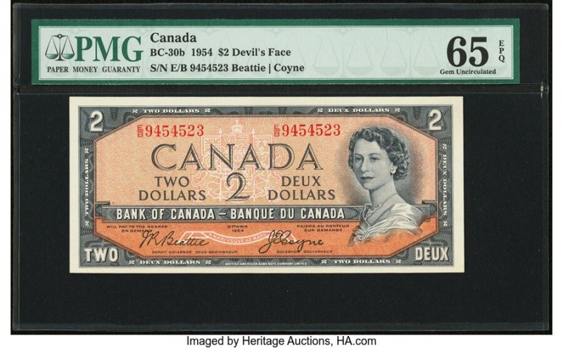 Canada Bank of Canada $2 1954 BC-30b "Devil's Face" PMG Gem Uncirculated 65 EPQ....