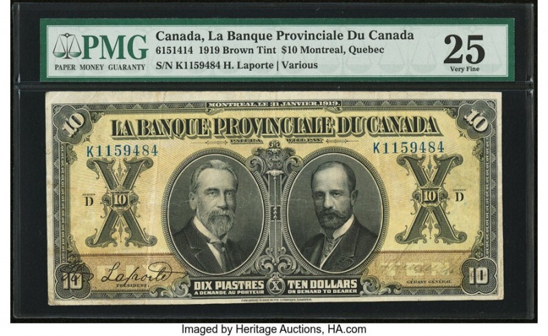 Canada Montreal, PQ- Banque Provinciale du Canada $10 31.1.1919 Ch.# 615-14-14 P...