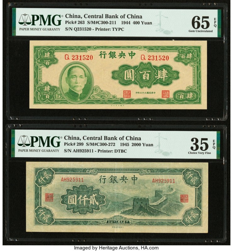 China Central Bank of China 400; 2000 Yuan 1944; 1945 Pick 263; 299 Two Examples...