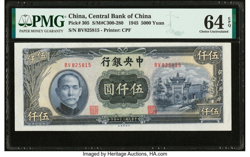China Central Bank of China 5000 Yuan 1945 Pick 305 S/M#C300-280 PMG Choice Unci...