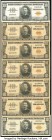 Dominican Republic Banco Central de la Republica Dominicana 10 Pesos Oro ND (1949; 1956) Pick 62 (1); 73 (6) Seven Examples Fine-Very Fine. Rust stain...