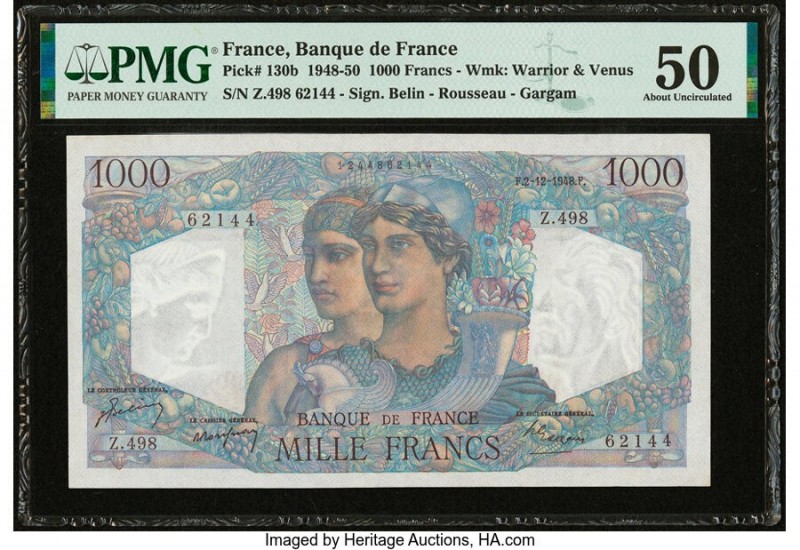 France Banque de France 1000 Francs 2.12.1948 Pick 130b PMG About Uncirculated 5...