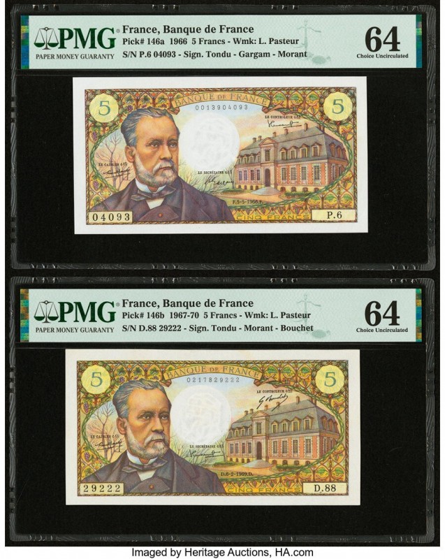 France Banque de France 5 Francs 5.5.1966; 6.2.1969 Pick 146a; 146b Two Examples...