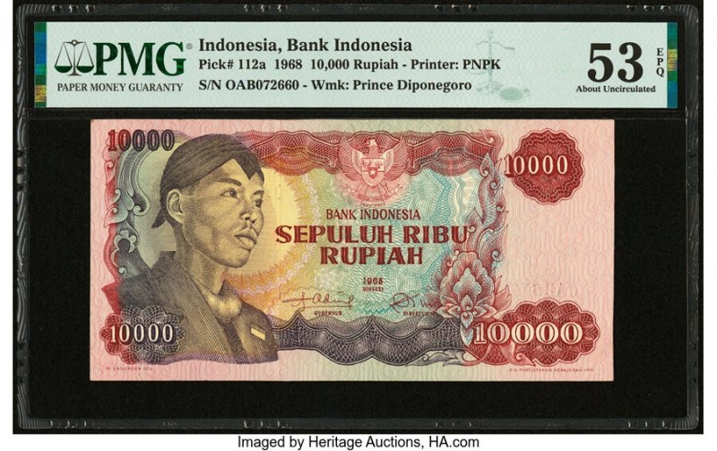Indonesia Bank Indonesia 10,000 Rupiah 1968 Pick 112a PMG About Uncirculated 53 ...