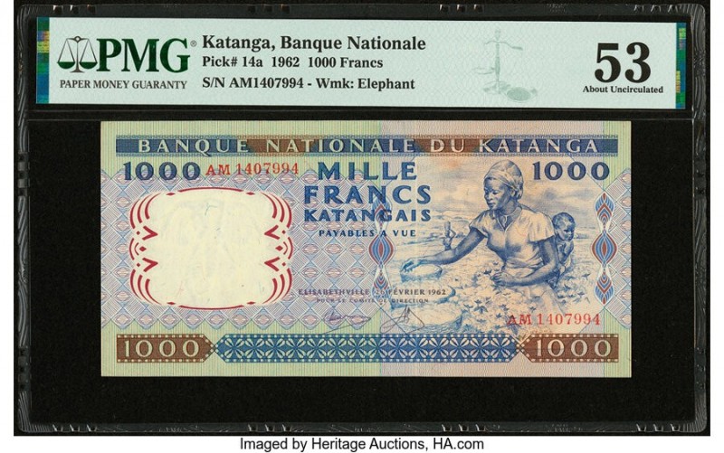 Katanga Banque Nationale du Katanga 1000 Francs 26.2.1962 Pick 14a PMG About Unc...