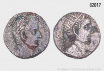 Römische Kaiserzeit, Tiberius (14-37) mit Divus Augustus, Billon-Tetradrachme aus Alexandria in Ägypten, Jahr 7 (20/21). 9,56 g; 22 mm. Dattari 78; Ge...