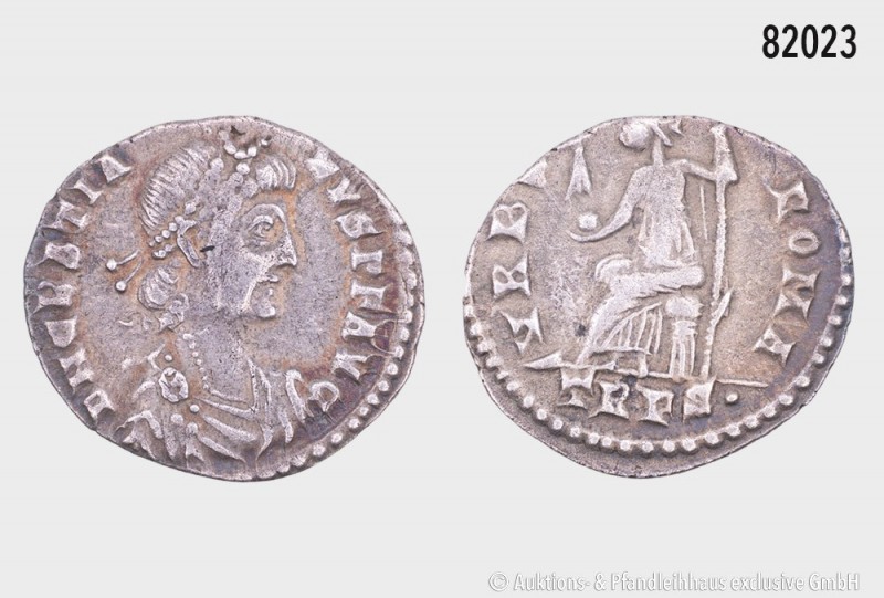Römische Kaiserzeit, Gratianus (367-383), Siliqua, 375/378, Trier. Rs. Roma nach...