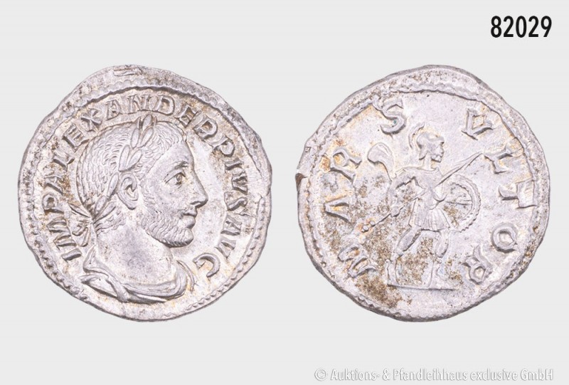 Römische Kaiserzeit, Severus Alexander (222-235), Denar, 232, Rom. Rs. Mars nach...