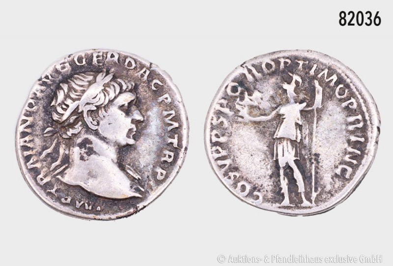 Römische Kaiserzeit, Traian (98-117), Denar, ca. 103-111, Rom. Rs. Roma mit klei...