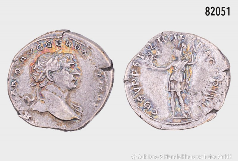 Römische Kaiserzeit, Traian (98-117), Denar, ca. 103-111, Rom. Rs. Roma nach lin...