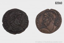 Römische Kaiserzeit, Konv. 2 spätantike Münzen (Valentinian I. und Julian II. Apostata). Aus alter deutscher Sammlung. Sehr schön.