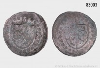 Mainz, Erzbistum. Dietrich II. von Isenburg zu Büdingen (2. Regierung, 1475-1482). Einseitiger Pfennig o. J., Mainz (mit "D" über Wappen). 0,25 g; 14 ...