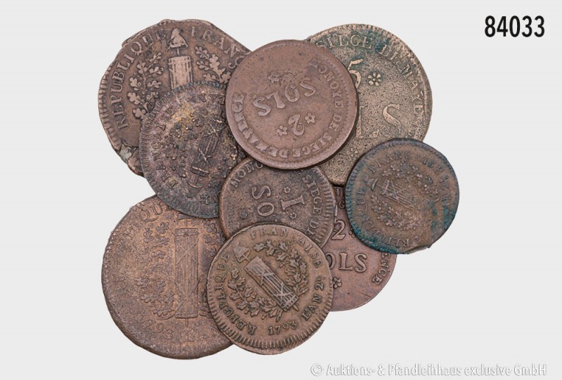 Mainz, Stadt, unter französischer Besatzung (1792-1793) Konv. 9 Münzen, je 3 St....