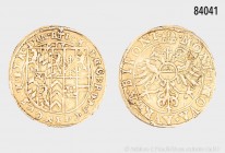 Pfalz-Zweibrücken-Veldenz, Johann II. (1604-1635), Goldgulden 1617, Zweibrücken. 764er Gold. 3,19 g; 22 mm. Fb. 2059; Slg. Memmesh. 2685. Minimal uneb...