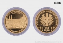 BRD, 100 Euro 2008 G, UNESCO Weltkulturerbe Altstadt/Bergwerk Rammelsberg/Goslar. 999,9er Gold (1/2 Unze Feingold). 15,55 g; 28 mm. AKS 327; Jaeger 53...