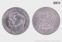 Anhalt, Friedrich II. (1904-1918), 3 Mark 1914 A, auf die Silberne Hochzeit des herzoglichen Paares. 16,65 g; 33 mm. AKS 46; Jaeger 24. Attraktives Ex...